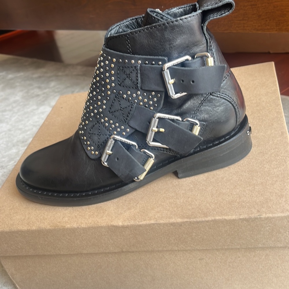 Zadig & Voltaire patent leather boots with studs.